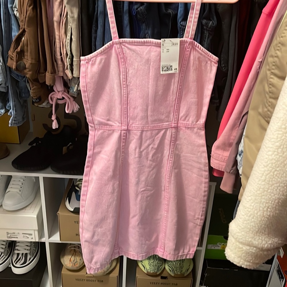 Pink denim dress new with tags size 3xs